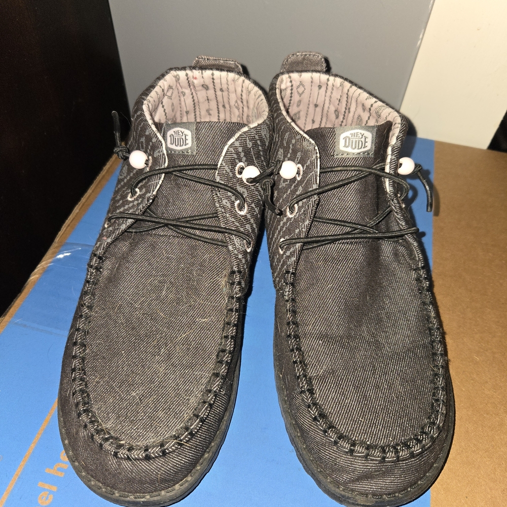 Hey Dude Black Canvas Moc Toe Lace-Up Shoes